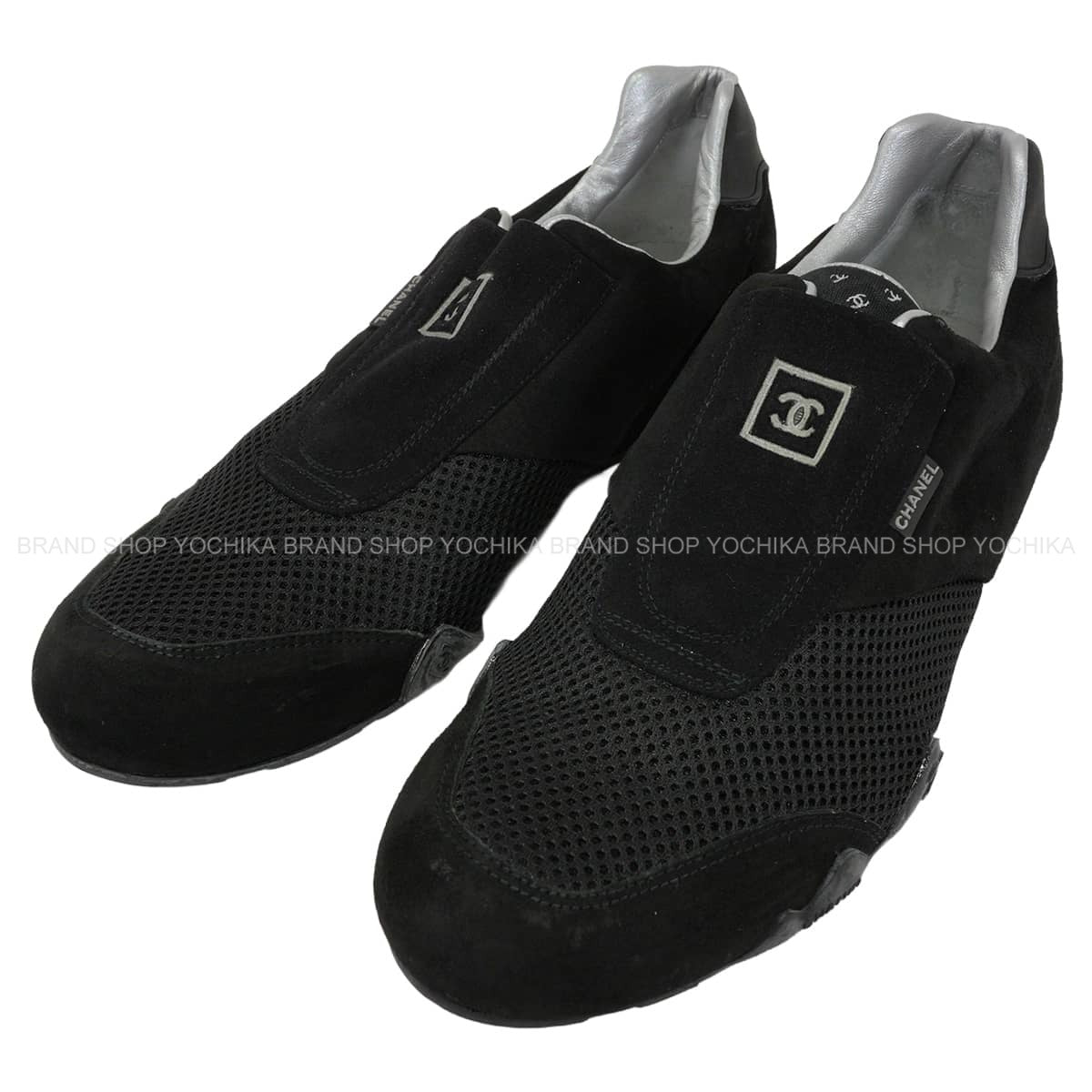 [Pre-loved] CHANEL sneakers Sport Line Slip On Low Cut COCO Mark Noir (Black) Suede/Mesh #36.5 G24335[LIKE NEW][Authentic]