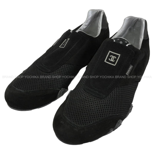 [Pre-loved] CHANEL sneakers Sport Line Slip On Low Cut COCO Mark Noir (Black) Suede/Mesh #36.5 G24335[LIKE NEW][Authentic]