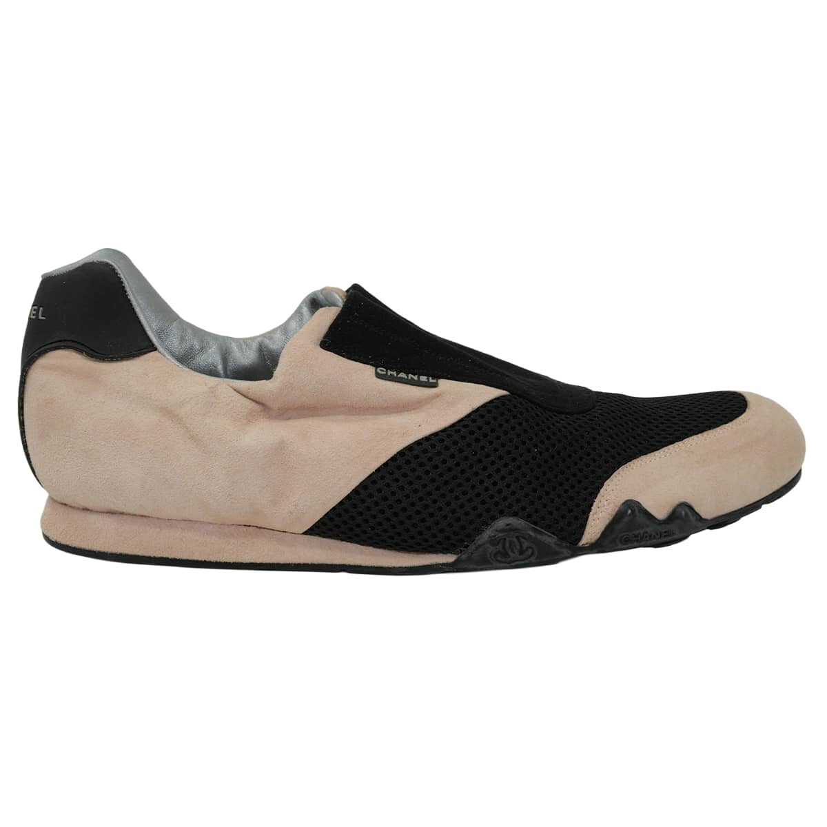 [Pre-loved] CHANEL slip on Sport Line Low Cut COCO Mark Pink/Noir (Black) Suede/Mesh G24335[LIKE NEW][Authentic]