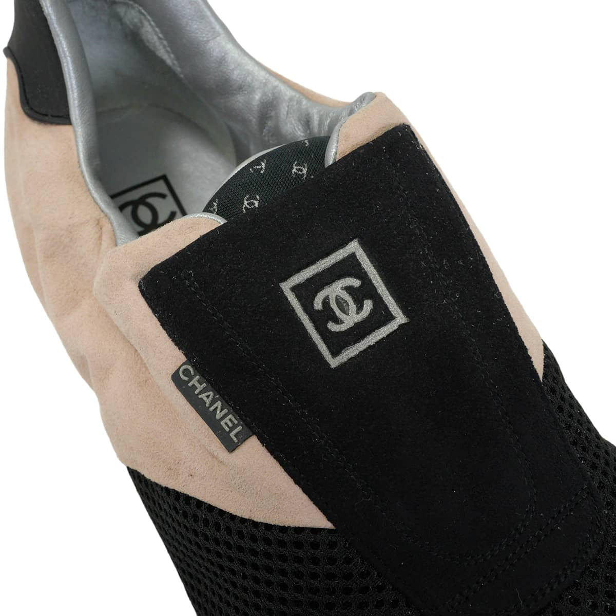 [Pre-loved] CHANEL slip on Sport Line Low Cut COCO Mark Pink/Noir (Black) Suede/Mesh G24335[LIKE NEW][Authentic]