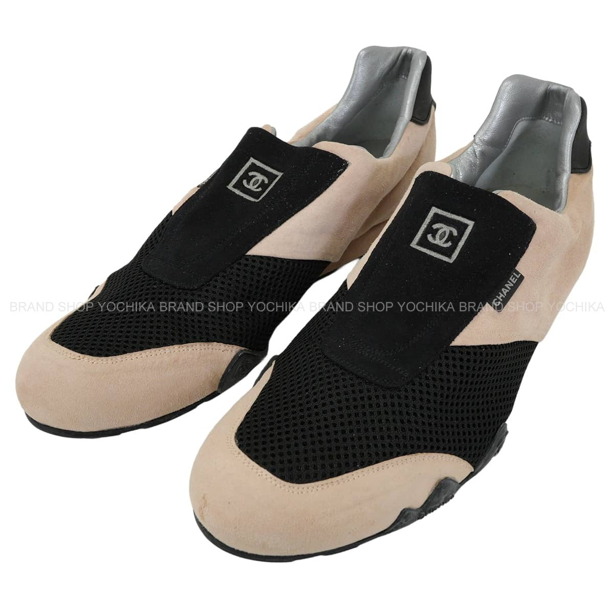 [Pre-loved] CHANEL slip on Sport Line Low Cut COCO Mark Pink/Noir (Black) Suede/Mesh G24335[LIKE NEW][Authentic]