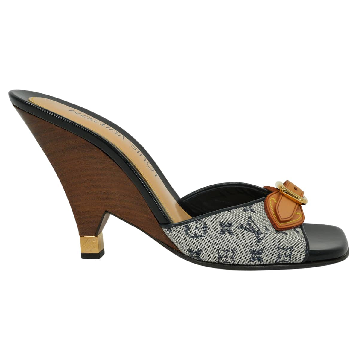 LOUIS VUITTON sandals Wedge soles Mules Noir (Black) Monogram Mini #37 Gold HW[EXCELLENT][Authentic]
