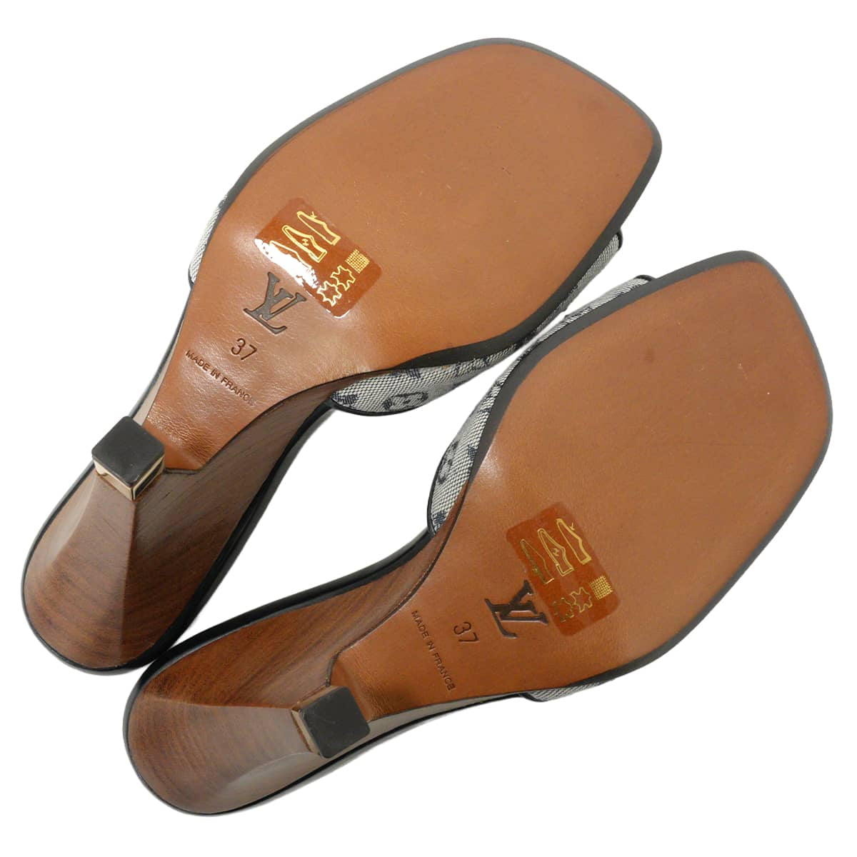 LOUIS VUITTON sandals Wedge soles Mules Noir (Black) Monogram Mini #37 Gold HW[EXCELLENT][Authentic]