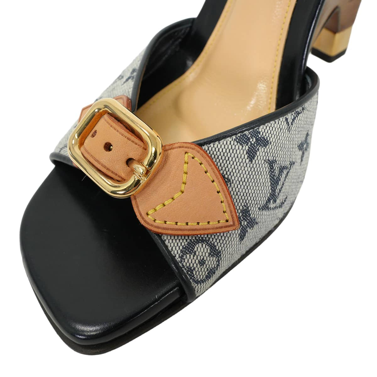 LOUIS VUITTON sandals Wedge soles Mules Noir (Black) Monogram Mini #37 Gold HW[EXCELLENT][Authentic]