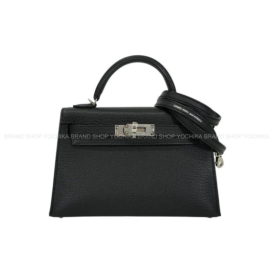 HERMES Shoulder bag Kelly mini 2 Kelly20 Verso Noir (Black)/Origan Chevre Mysore Silver HW Stamp W[EXCELLENT][Authentic]