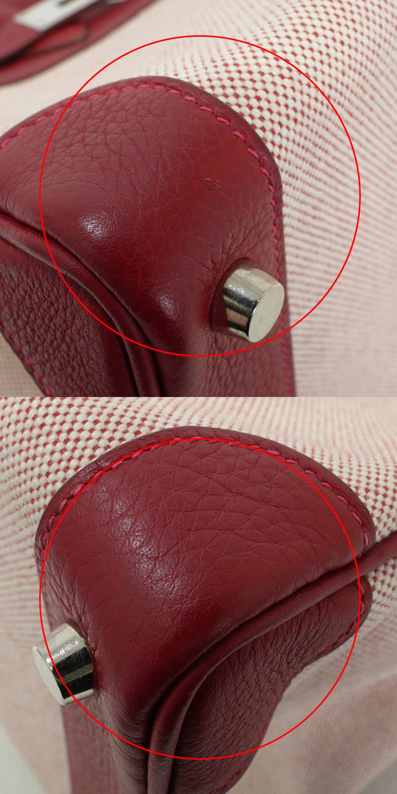 [Pre-loved] HERMES Handbag Birkin30 Rouge Vif Toile H/Taurillon Clemence Silver HW Stamp □H[USED SA][Authentic]