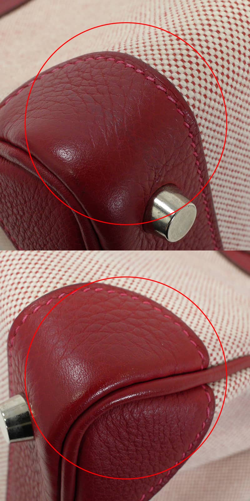 [Pre-loved] HERMES Handbag Birkin30 Rouge Vif Toile H/Taurillon Clemence Silver HW Stamp □H[USED SA][Authentic]