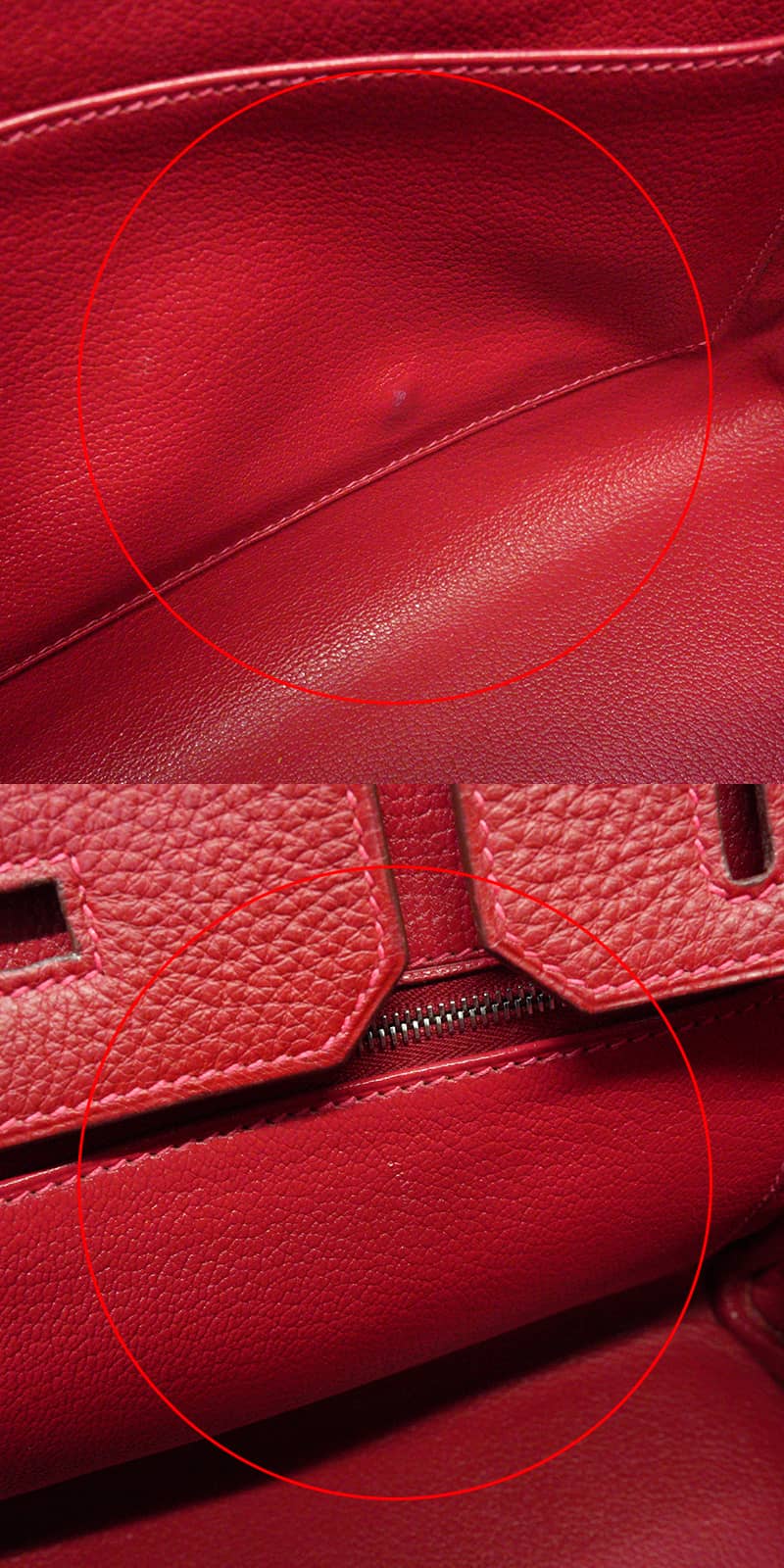 [Pre-loved] HERMES Handbag Birkin30 Rouge Vif Toile H/Taurillon Clemence Silver HW Stamp □H[USED SA][Authentic]