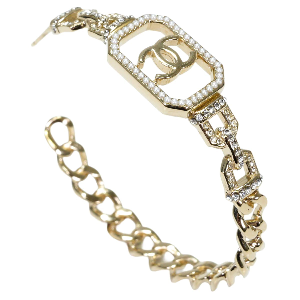 2020SS CHANEL pierced earring Octagon COCO Mark Pearl HoopChampagne gold Metal Strass/Costume pearls Champagne Gold HW AB3662[EXCELLENT][Authentic]