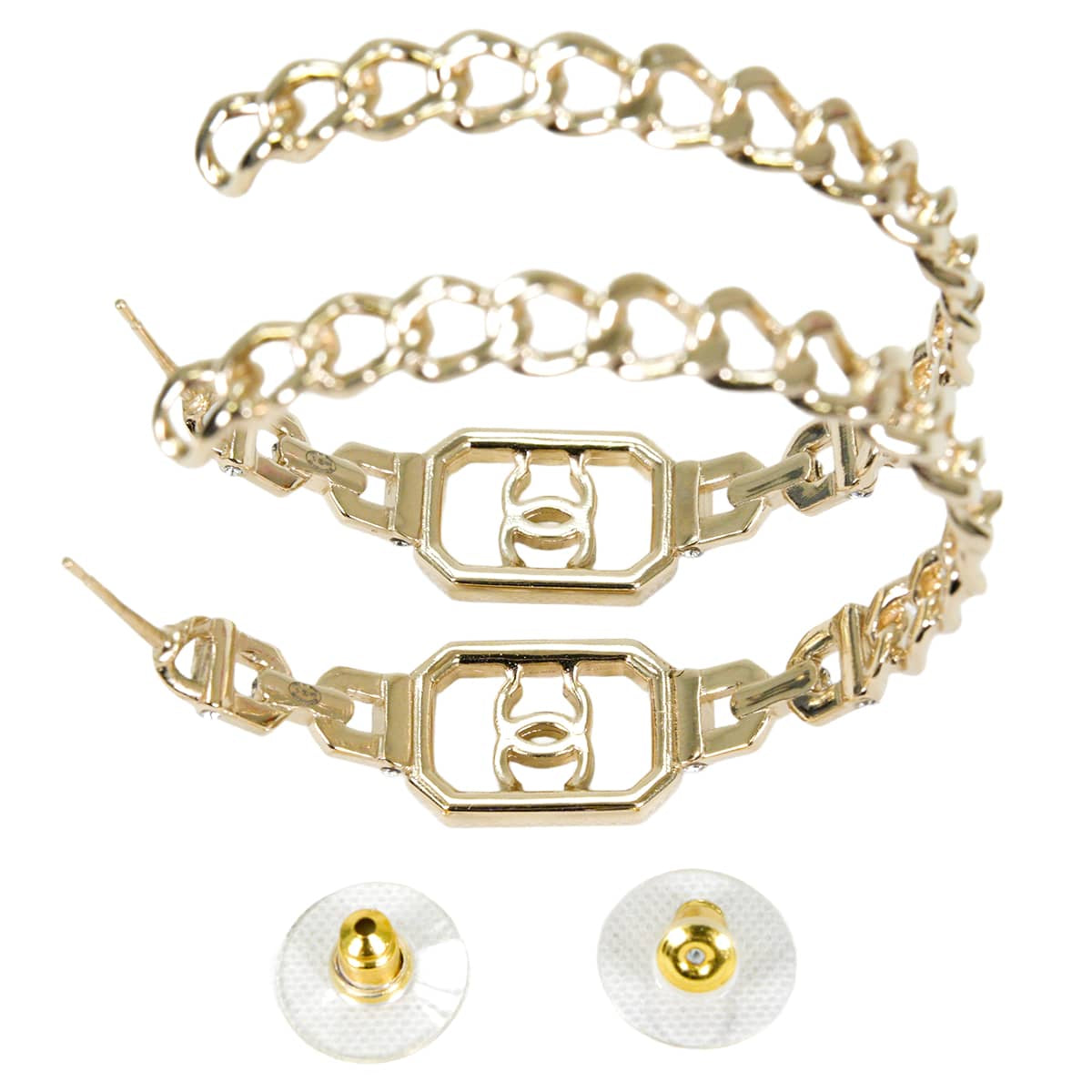 2020SS CHANEL pierced earring Octagon COCO Mark Pearl HoopChampagne gold Metal Strass/Costume pearls Champagne Gold HW AB3662[EXCELLENT][Authentic]