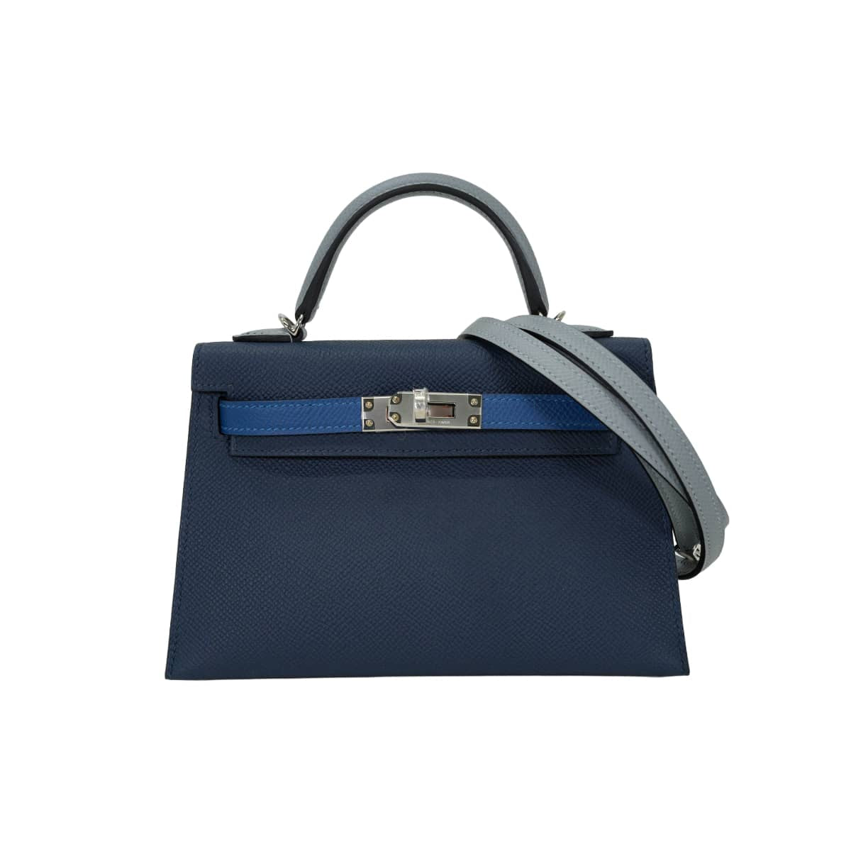 HERMES Shoulder bag Kelly mini 2 Kelly20 Tricolor Bleu Abysse/Blue Tie/Gris Pantin Veau Epsom Silver HW Stamp G[BRAND NEW][Authentic]
