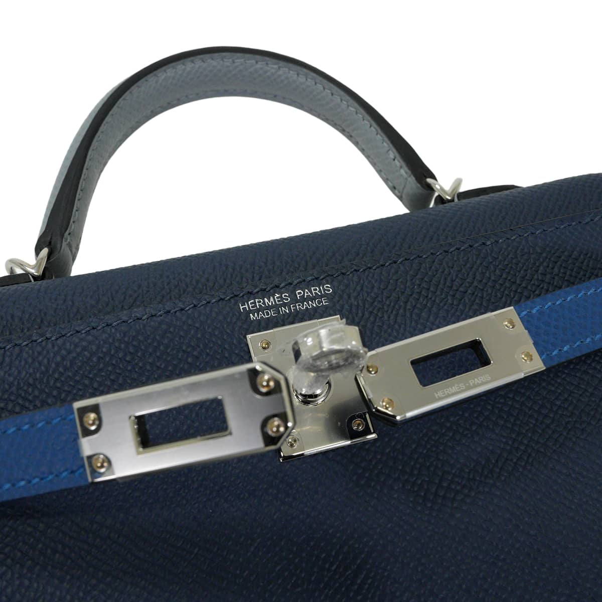 HERMES Shoulder bag Kelly mini 2 Kelly20 Tricolor Bleu Abysse/Blue Tie/Gris Pantin Veau Epsom Silver HW Stamp G[BRAND NEW][Authentic]
