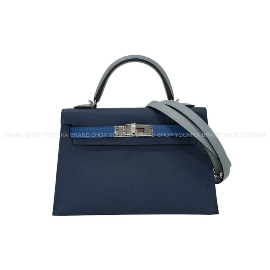 HERMES Shoulder bag Kelly mini 2 Kelly20 Tricolor Bleu Abysse/Blue Tie/Gris Pantin Veau Epsom Silver HW Stamp G[BRAND NEW][Authentic]