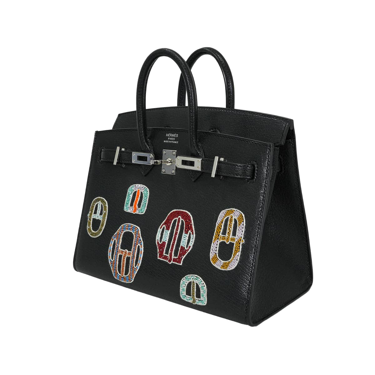HERMES Handbag Birkin 20 Sellier Bouclerie Moderne Casaques Noir (Black)/Multicolor Chevre Mysore Silver HW Stamp W[EXCELLENT][Authentic]