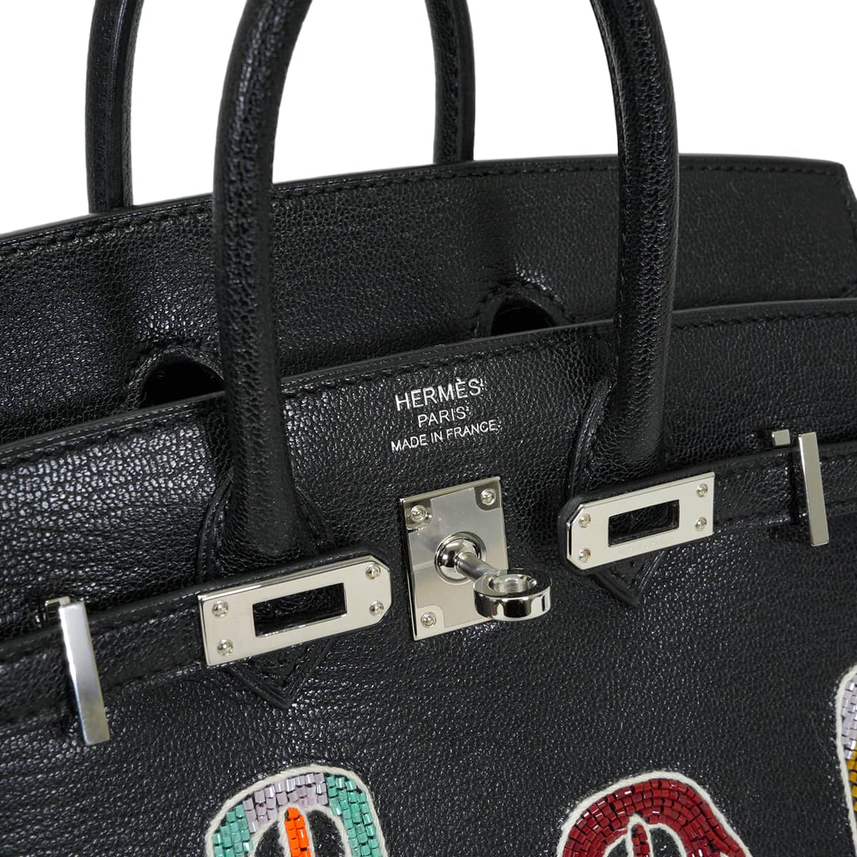 HERMES Handbag Birkin 20 Sellier Bouclerie Moderne Casaques Noir (Black)/Multicolor Chevre Mysore Silver HW Stamp W[EXCELLENT][Authentic]