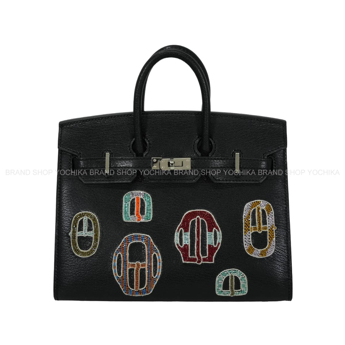 HERMES Handbag Birkin 20 Sellier Bouclerie Moderne Casaques Noir (Black)/Multicolor Chevre Mysore Silver HW Stamp W[EXCELLENT][Authentic]