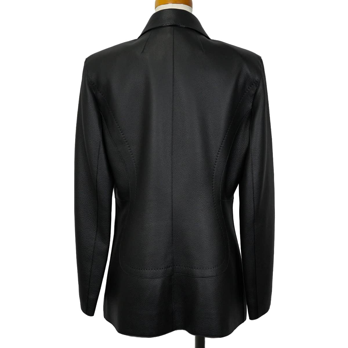 HERMES Women's Sellier Leather Jacket Button 4B Noir (Black) Washed deerskin #40 Silver HW[EXCELLENT][Authentic]