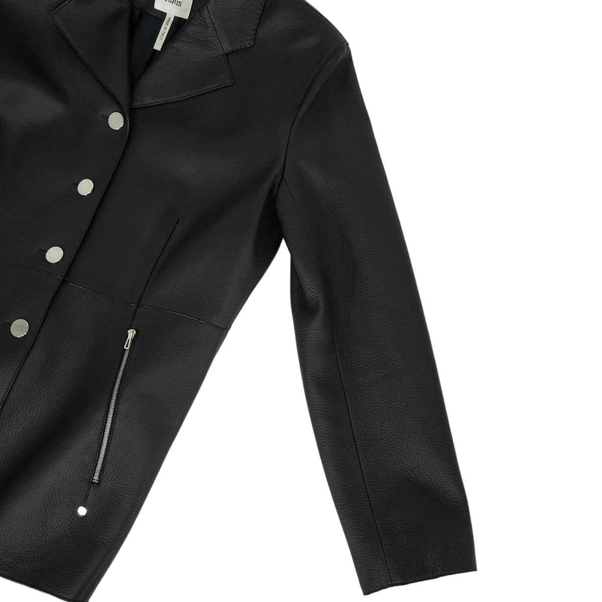 HERMES Women's Sellier Leather Jacket Button 4B Noir (Black) Washed deerskin #40 Silver HW[EXCELLENT][Authentic]