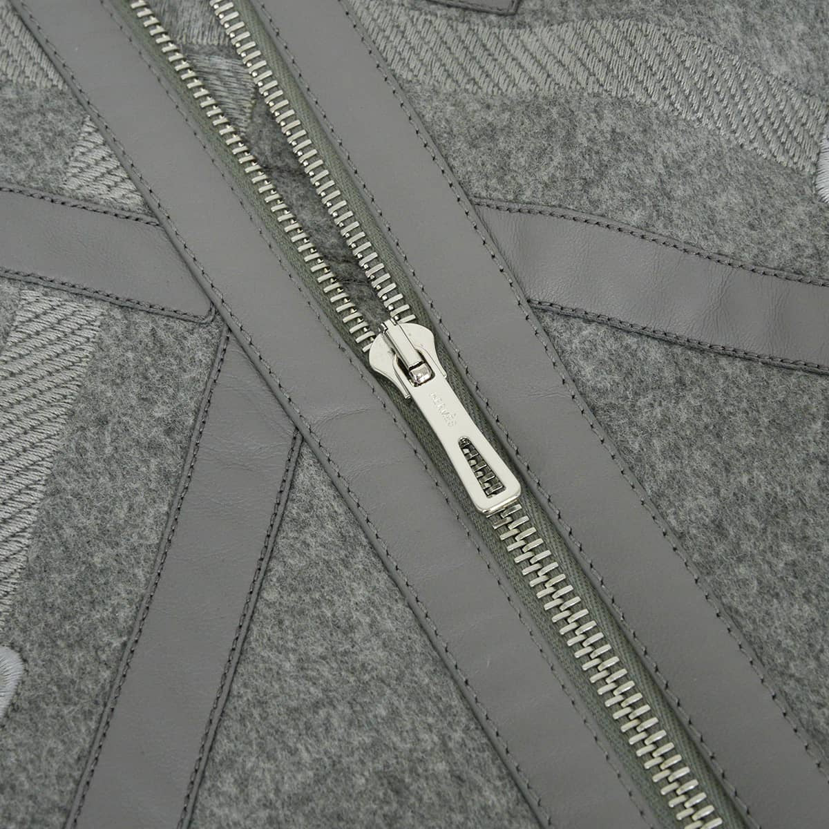 2024AW HERMES Pea coat Women's Blouson Patchwork Cartouche Belt Embroidery Grey Cashmere100%/Lambskin #38 Silver HW 4H0144DA[EXCELLENT][Authentic]