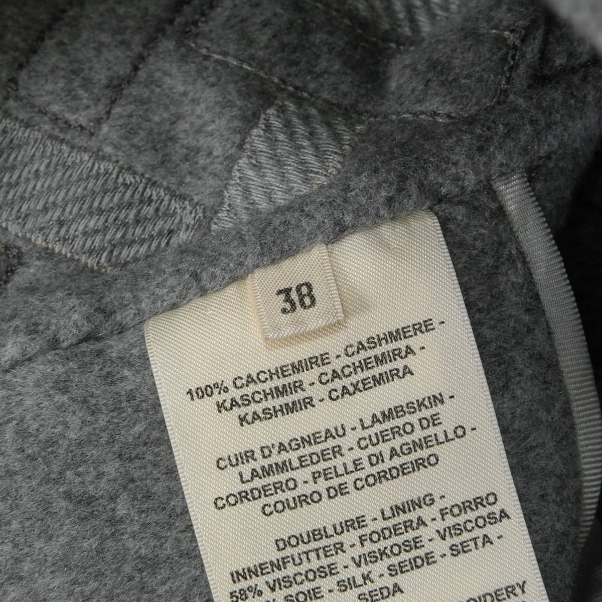 2024AW HERMES Pea coat Women's Blouson Patchwork Cartouche Belt Embroidery Grey Cashmere100%/Lambskin #38 Silver HW 4H0144DA[EXCELLENT][Authentic]