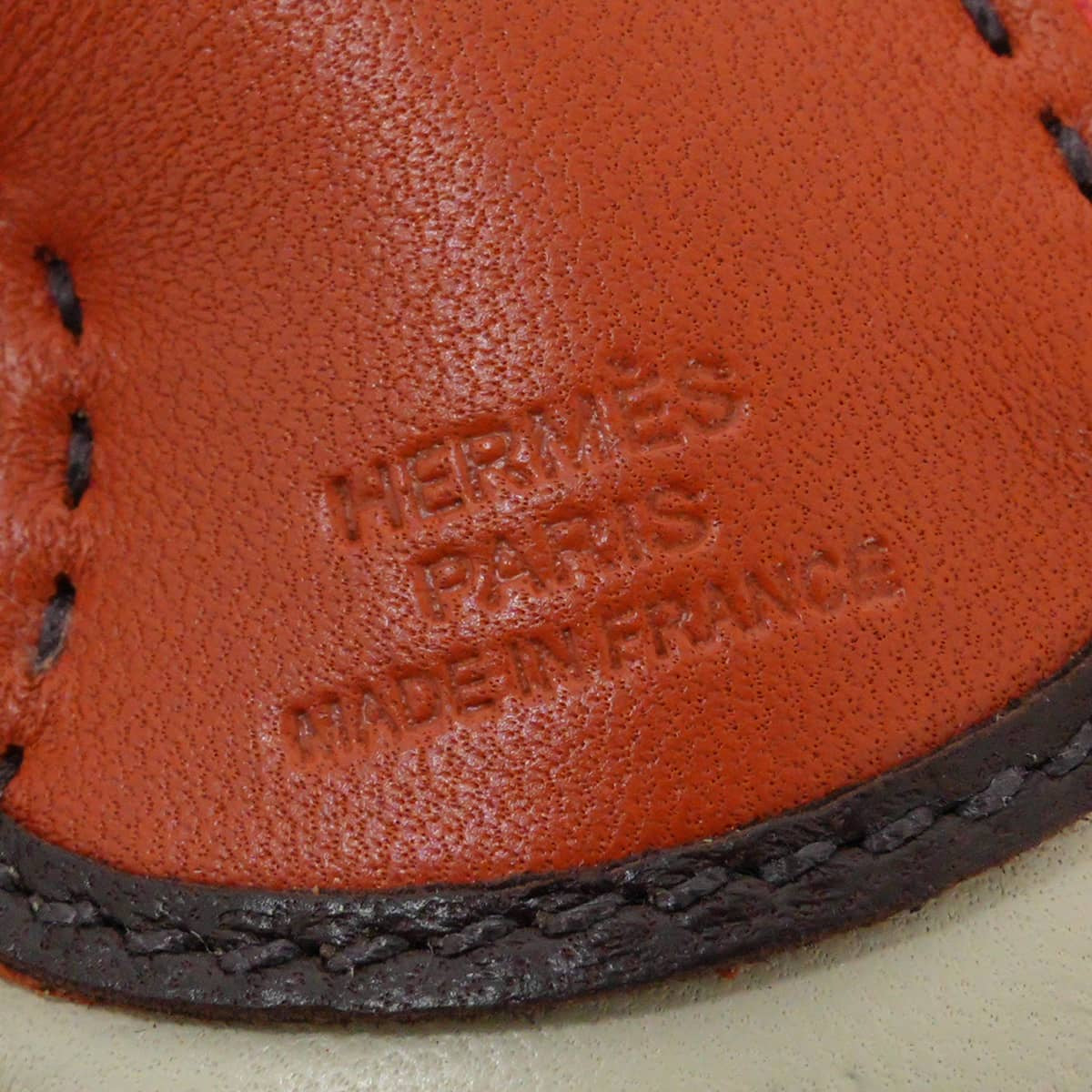 HERMES bag charm Geegee Camail Terre Battue/Rouge Sellier/Craie Agneau Milo Stamp U[EXCELLENT][Authentic]