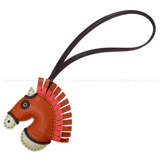 HERMES bag charm Geegee Camail Terre Battue/Rouge Sellier/Craie Agneau Milo Stamp U[EXCELLENT][Authentic]