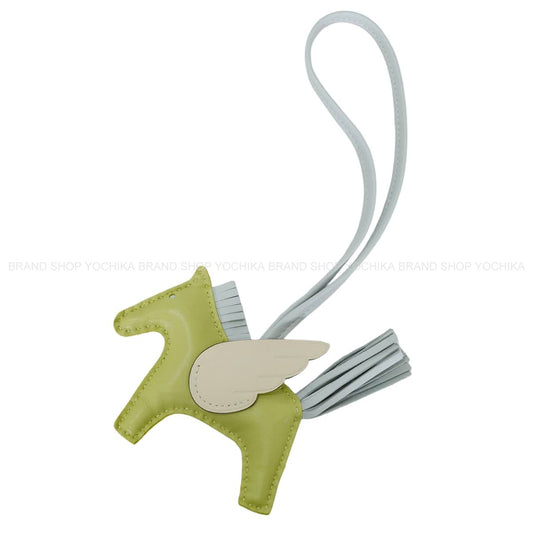 HERMES bag charm Rodeo Pegasus PM Jaune Bourgeon/Nata/Blue brume Agneau Milo/Veau Swift Stamp Z[EXCELLENT][Authentic]