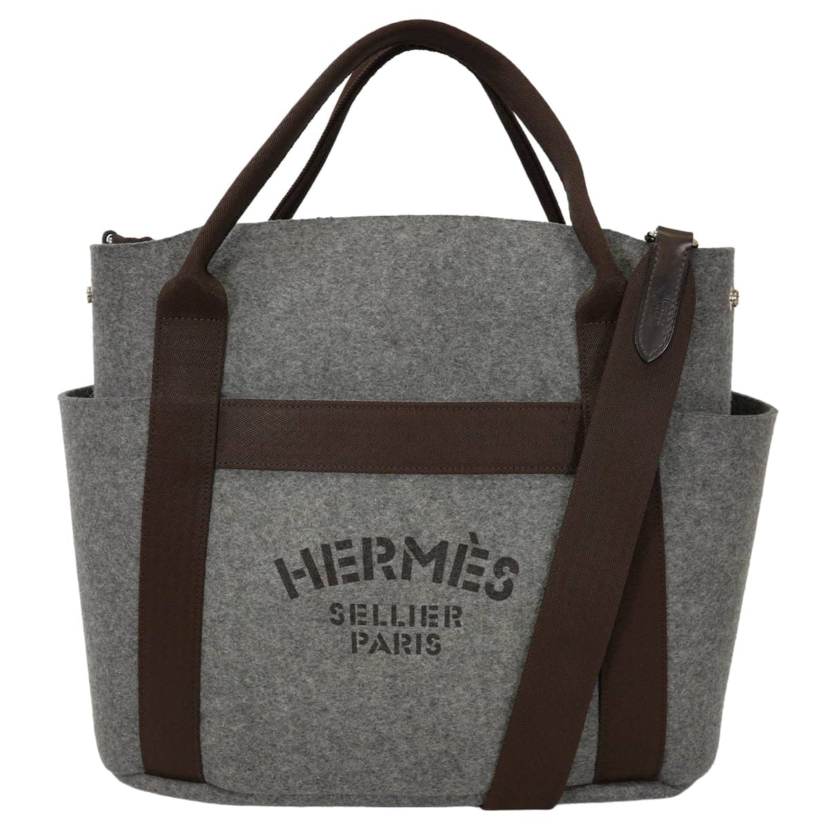 [Pre-loved] HERMES Handbag Sac de Pansage GroomGrimoyant/Ebene Feutre(Felt) Bridle leather Silver HW Stamp Y[LIKE NEW][Authentic]