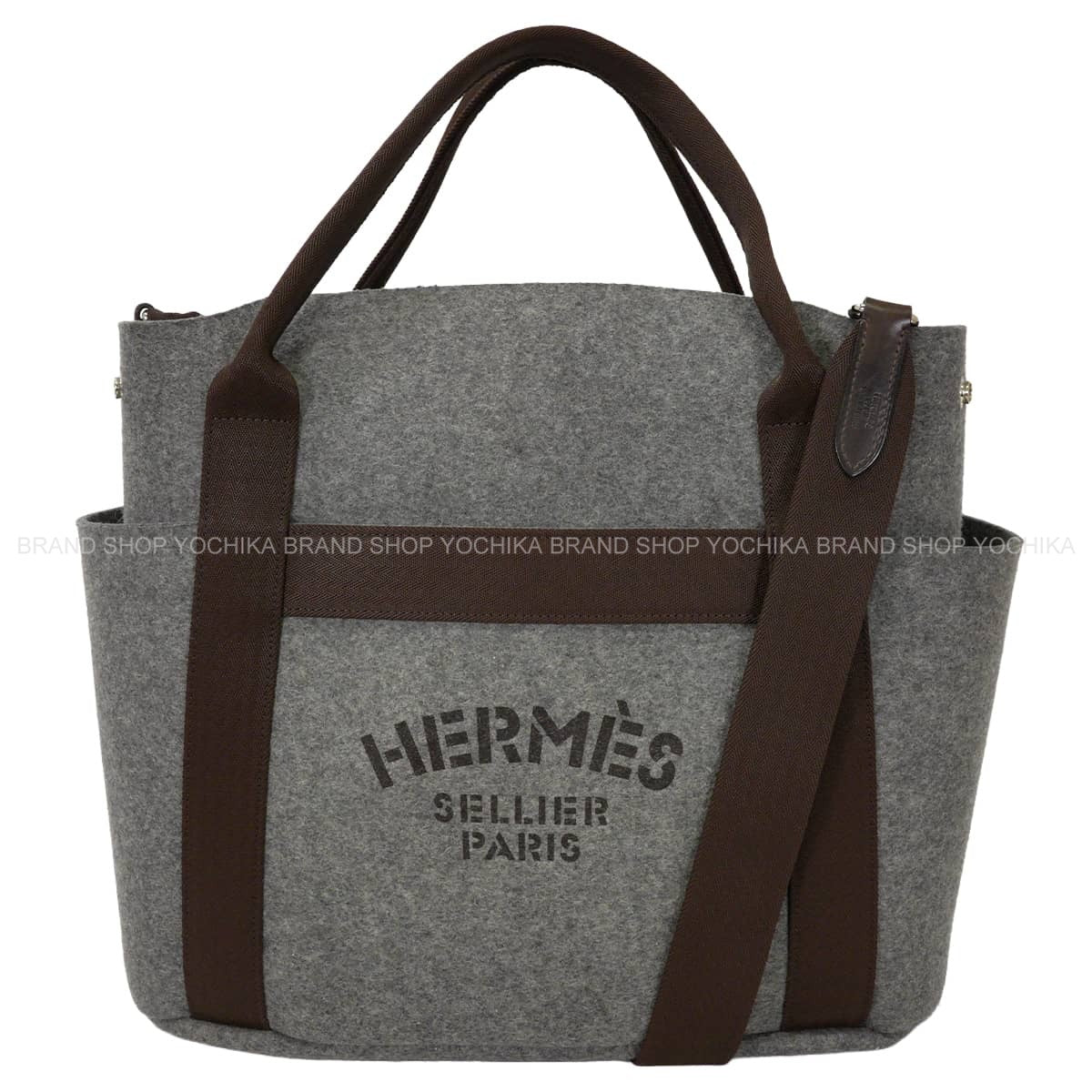 [Pre-loved] HERMES Handbag Sac de Pansage GroomGrimoyant/Ebene Feutre(Felt) Bridle leather Silver HW Stamp Y[LIKE NEW][Authentic]