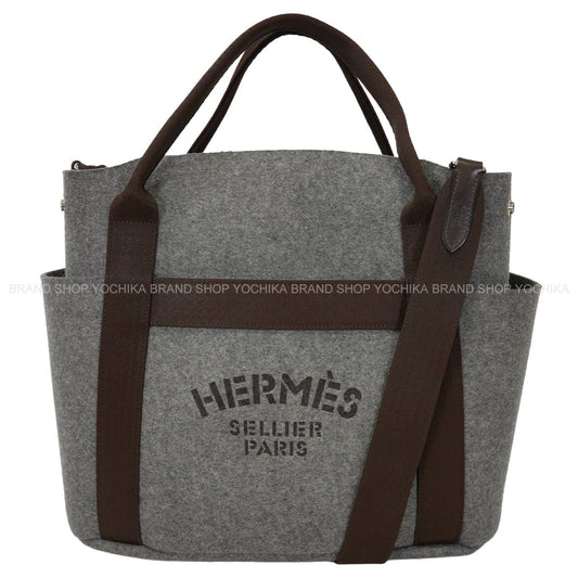 [Pre-loved] HERMES Handbag Sac de Pansage GroomGrimoyant/Ebene Feutre(Felt) Bridle leather Silver HW Stamp Y[LIKE NEW][Authentic]