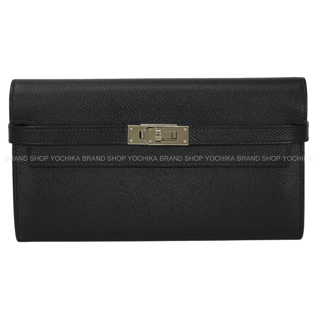 [Pre-loved] HERMES long wallet Kelly Wallet Long Classic Noir (Black) Veau Epsom Silver HW Stamp Y[USED SA][Authentic]