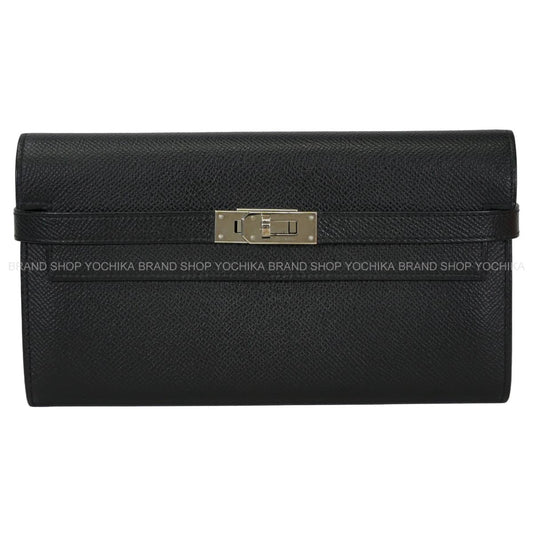 [Pre-loved] HERMES long wallet Kelly Wallet Long Classic Noir (Black) Veau Epsom Silver HW Stamp Y[USED SA][Authentic]