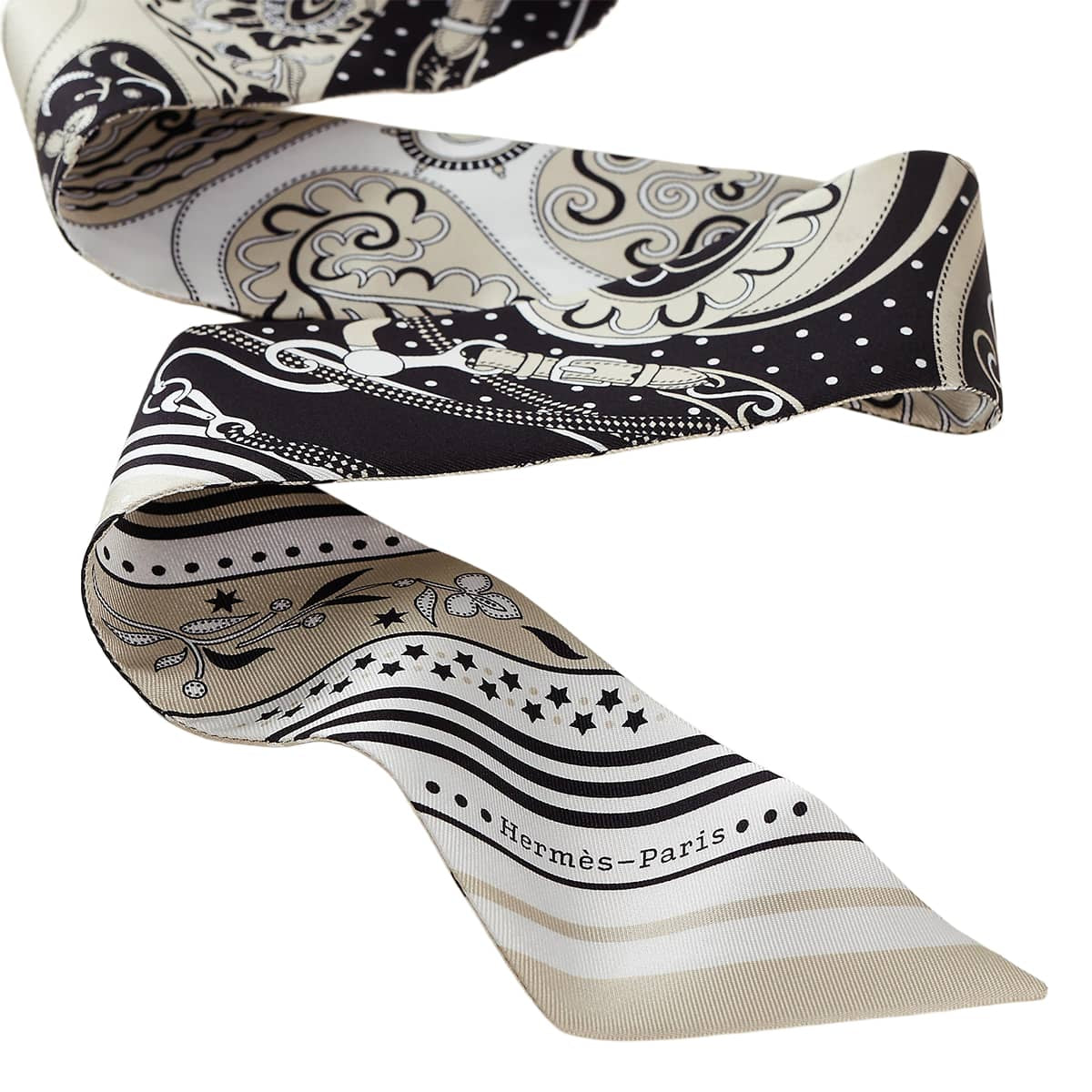 HERMES scarf Twilly Amazon Festival BandanaGreige/Black/White Silk100%[BRAND NEW][Authentic]