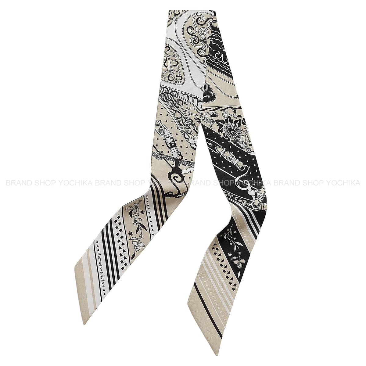 HERMES scarf Twilly Amazon Festival BandanaGreige/Black/White Silk100%[BRAND NEW][Authentic]