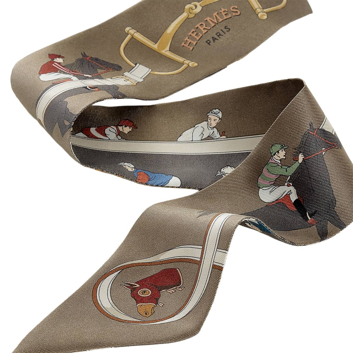 2026AW New HERMES scarf Twilly Turf Les Courses Marron GraceCrème/Taupe Silk100%[BRAND NEW][Authentic]