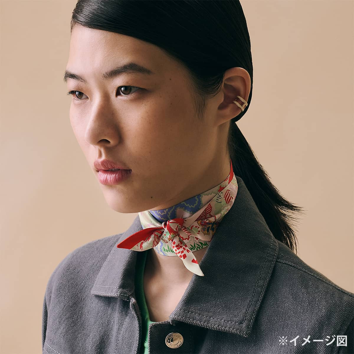 HERMES scarf Twilly Rewilding NatureGreige/Rouge/Vert Amande Silk100%[BRAND NEW][Authentic]