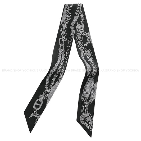 HERMES scarf Twilly Boucle emaillon Noir (Black)/Blanc (White) Silk100%[Authentic]
