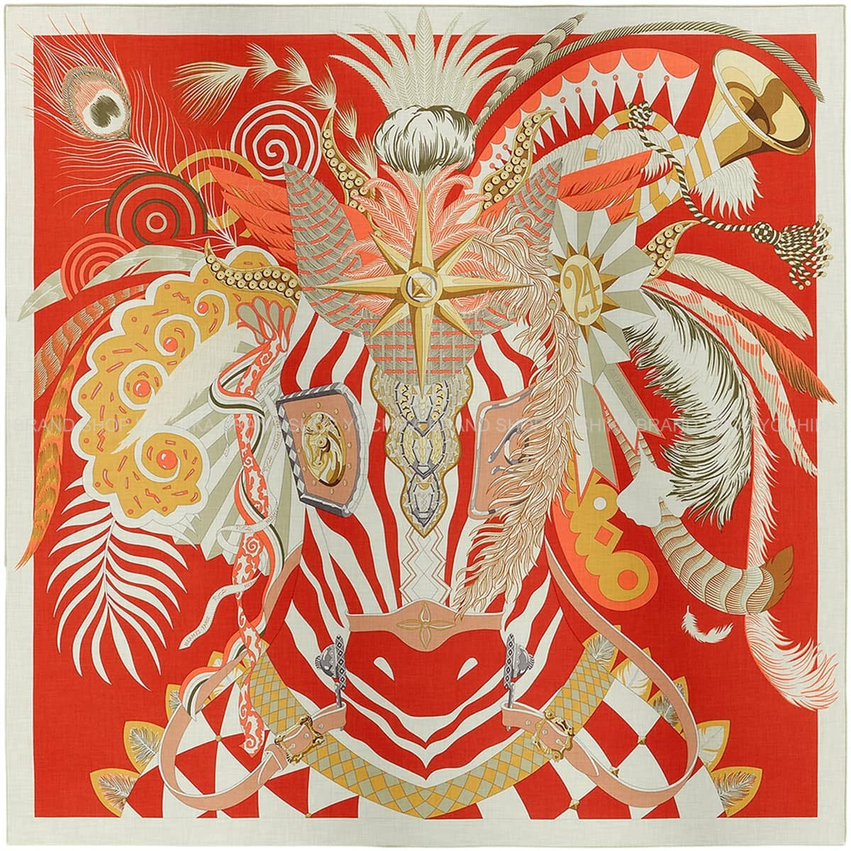 2026SS HERMES scarf Carre 140 ChevalmaskRouge/Moldore/White Cashmere/Silk100%[BRAND NEW][Authentic]