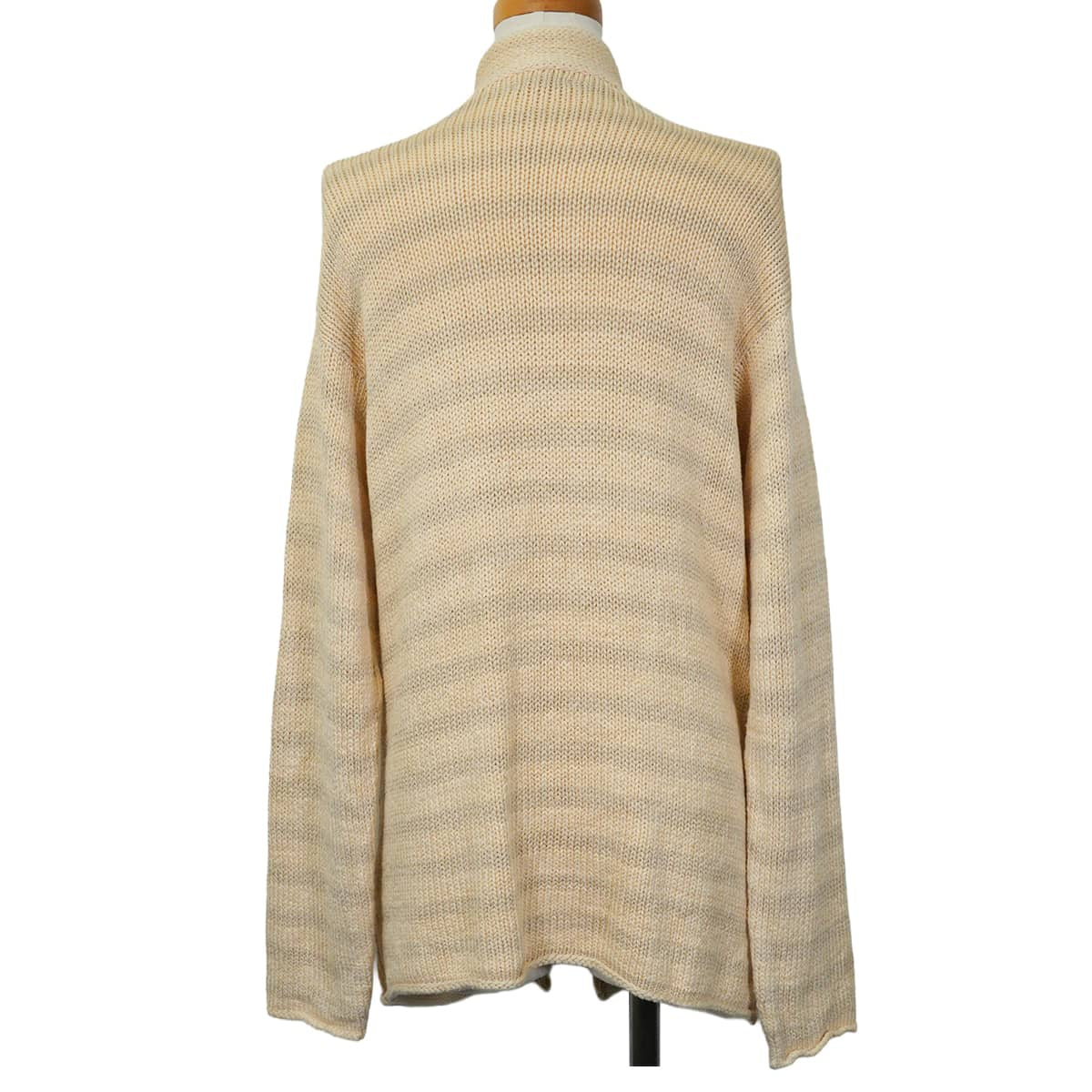 [Pre-loved] 2000SS HERMES Knit Women's chunky cardigan, Margiela era, striped pockets Ivory/Grey Silk100%/Nylon #M[LIKE NEW][Authentic]