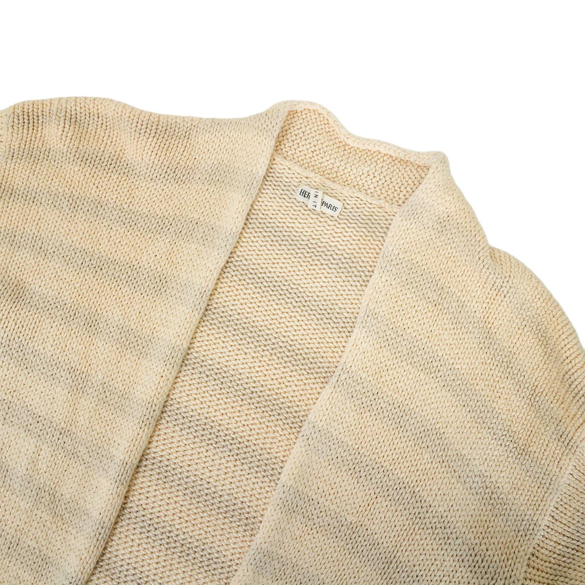 [Pre-loved] 2000SS HERMES Knit Women's chunky cardigan, Margiela era, striped pockets Ivory/Grey Silk100%/Nylon #M[LIKE NEW][Authentic]