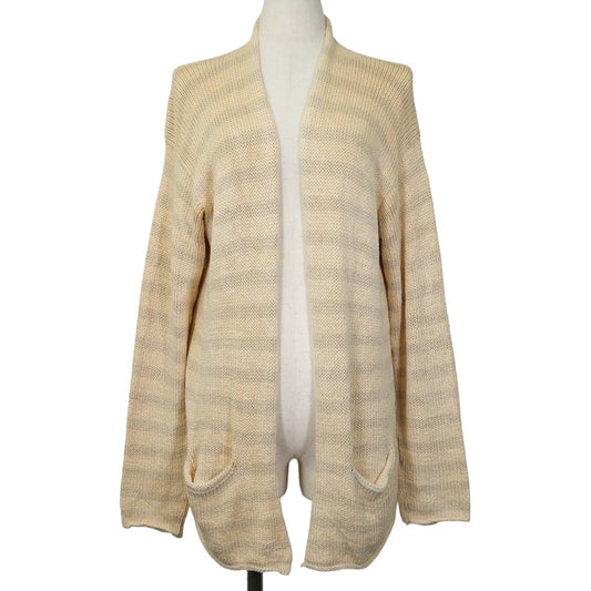 [Pre-loved] 2000SS HERMES Knit Women's chunky cardigan, Margiela era, striped pockets Ivory/Grey Silk100%/Nylon #M[LIKE NEW][Authentic]