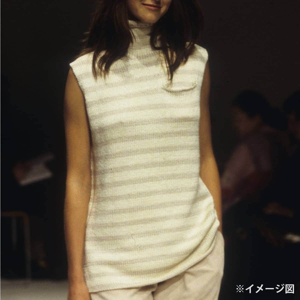 [Pre-loved] 2000SS HERMES Knit Women's Tunic, Margiela Era, Turtleneck, Striped, Chunky , with Pockets Ivory/Grey Silk100%/Nylon #M[USED SA][Authentic]