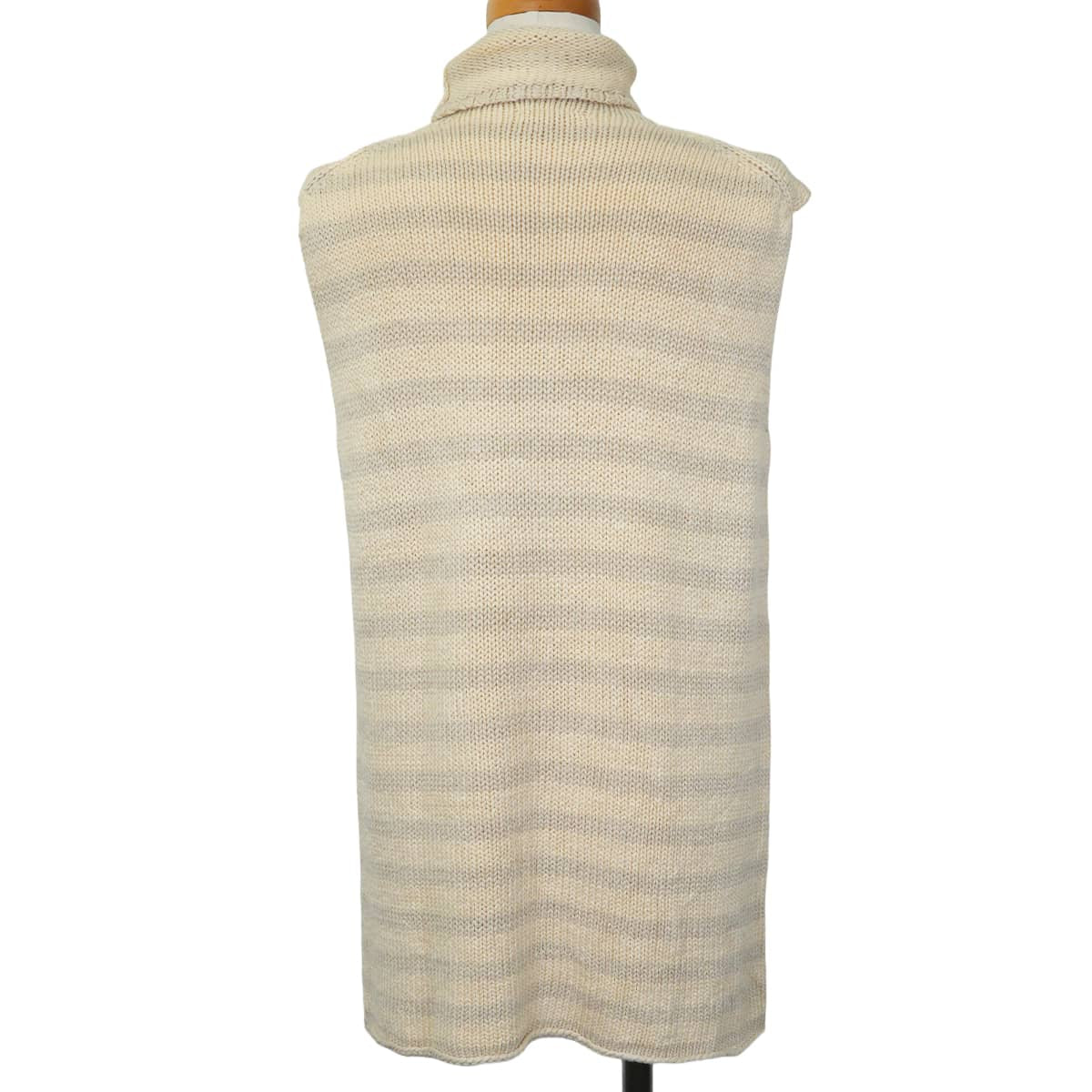 [Pre-loved] 2000SS HERMES Knit Women's Tunic, Margiela Era, Turtleneck, Striped, Chunky , with Pockets Ivory/Grey Silk100%/Nylon #M[USED SA][Authentic]