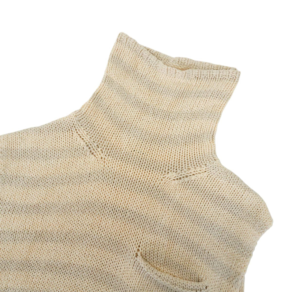 [Pre-loved] 2000SS HERMES Knit Women's Tunic, Margiela Era, Turtleneck, Striped, Chunky , with Pockets Ivory/Grey Silk100%/Nylon #M[USED SA][Authentic]