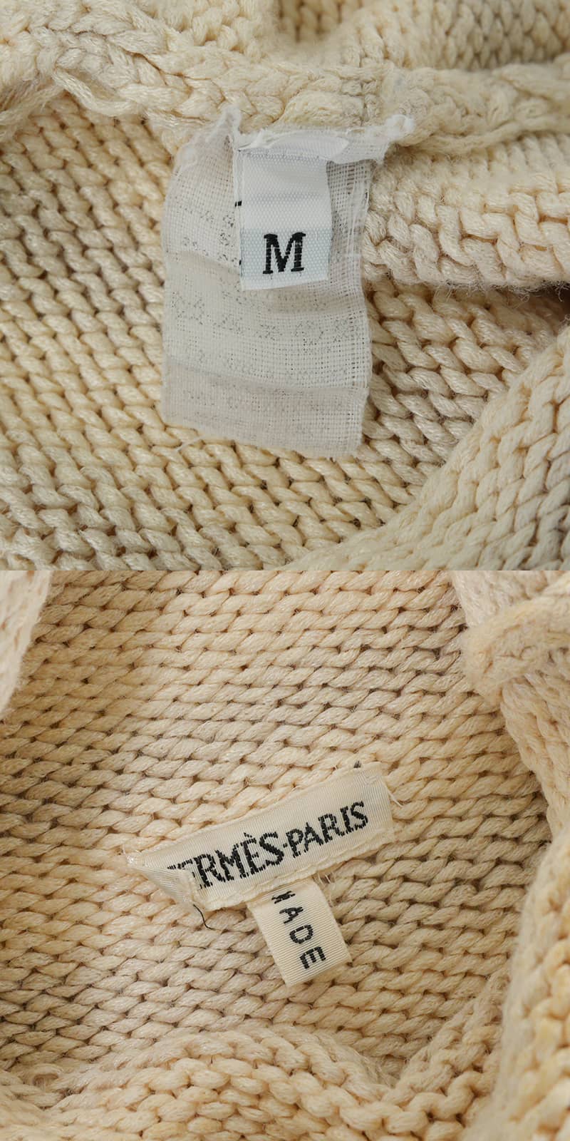 [Pre-loved] 2000SS HERMES Knit Women's Tunic, Margiela Era, Turtleneck, Striped, Chunky , with Pockets Ivory/Grey Silk100%/Nylon #M[USED SA][Authentic]