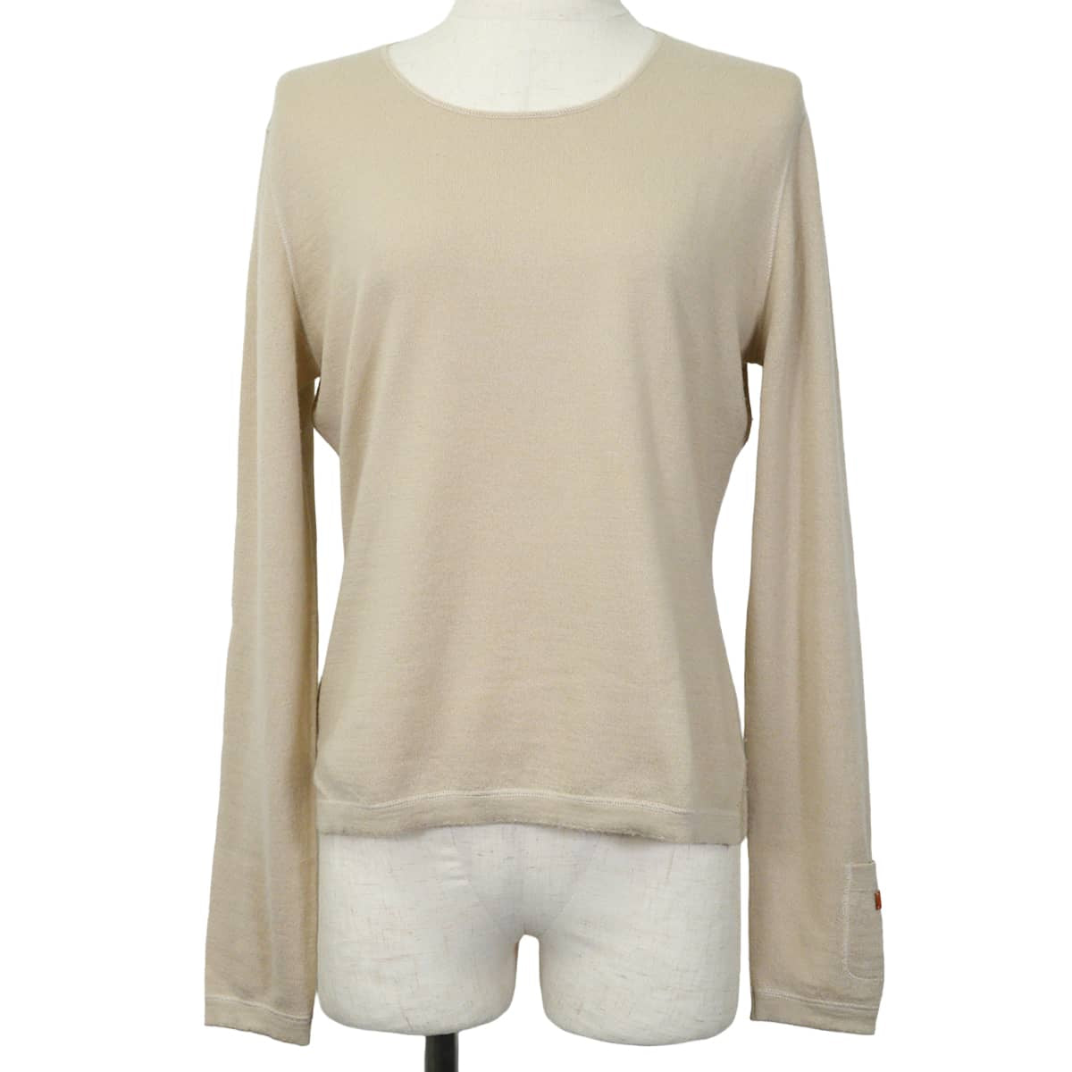 [Pre-loved] 2000AW CHANEL Sweater Women's long-sleeved with COCO Mark patch Beige Cashmere #42 P15857[LIKE NEW][Authentic]