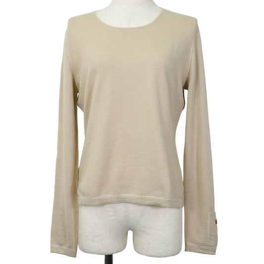 [Pre-loved] 2000AW CHANEL Sweater Women's long-sleeved with COCO Mark patch Beige Cashmere #42 P15857[LIKE NEW][Authentic]