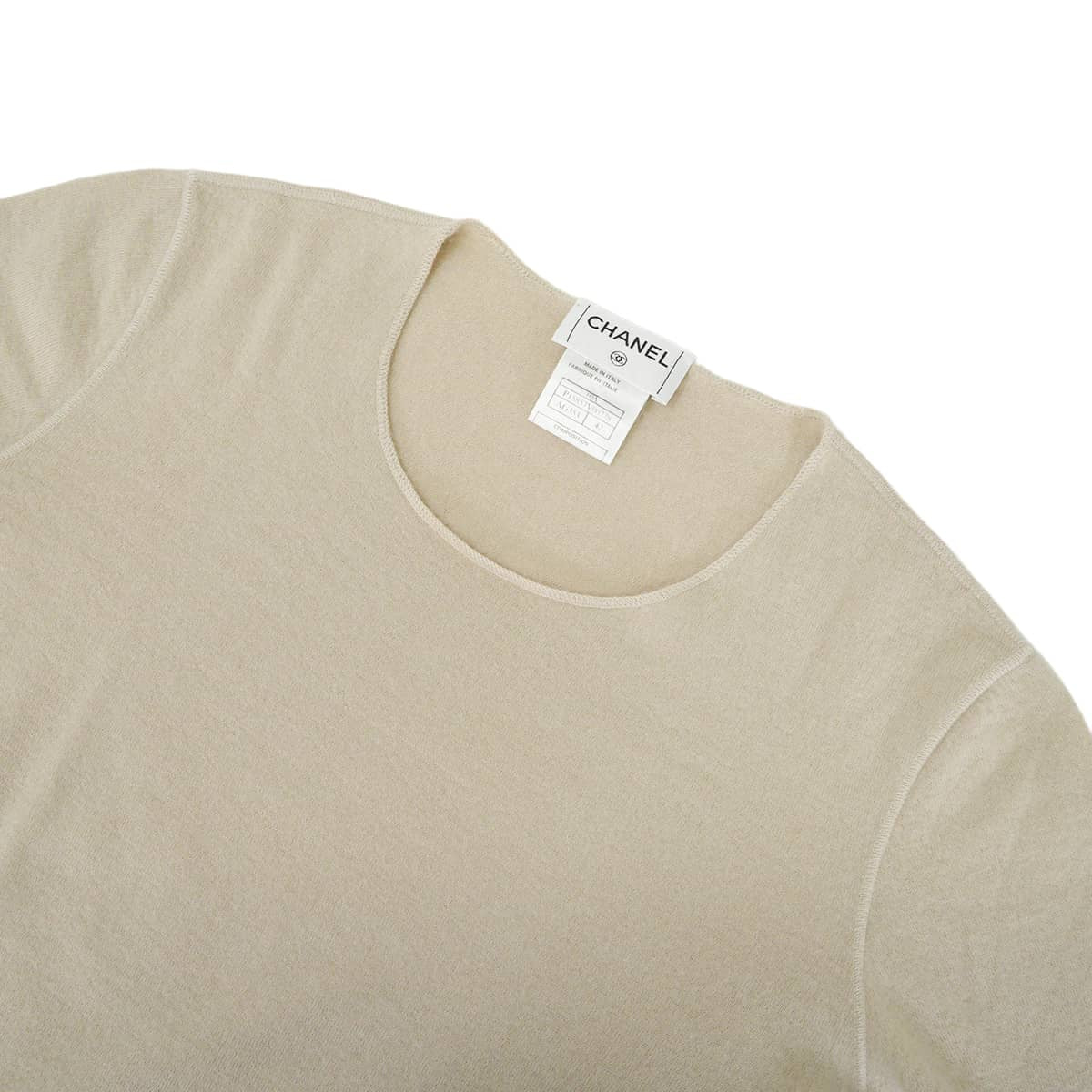 [Pre-loved] 2000AW CHANEL Sweater Women's long-sleeved with COCO Mark patch Beige Cashmere #42 P15857[LIKE NEW][Authentic]