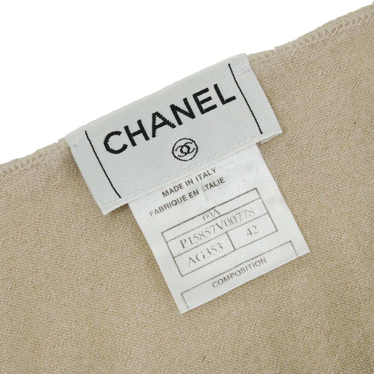 [Pre-loved] 2000AW CHANEL Sweater Women's long-sleeved with COCO Mark patch Beige Cashmere #42 P15857[LIKE NEW][Authentic]