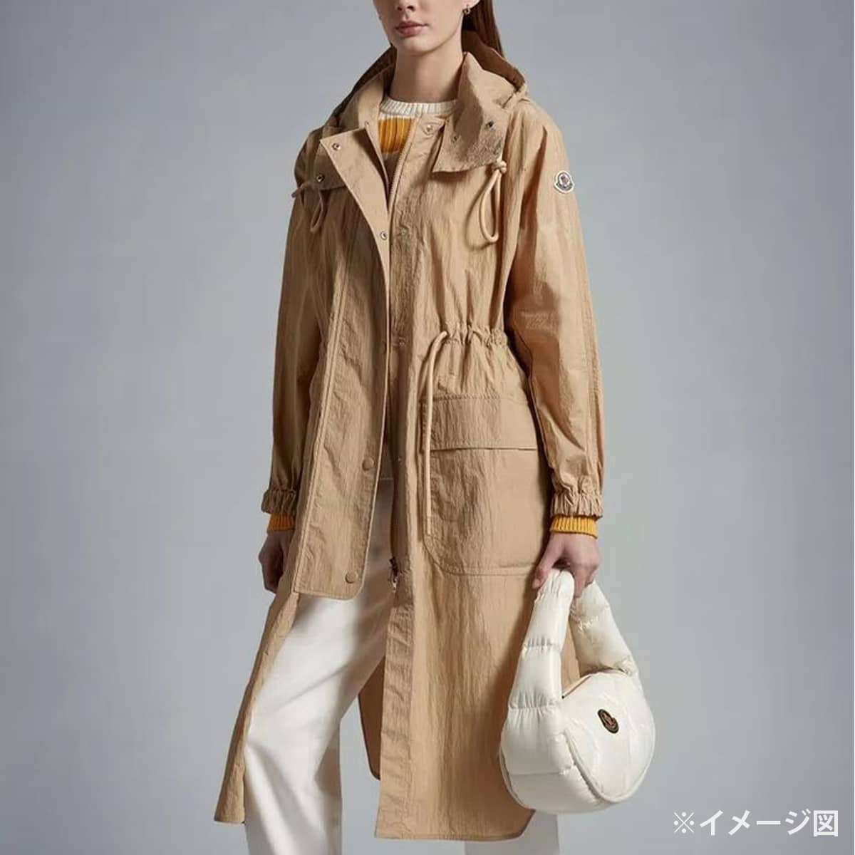 MONCLER Long jacket with hood by Sologne Giubbotto Beige Nylon Silver HW[EXCELLENT][Authentic]